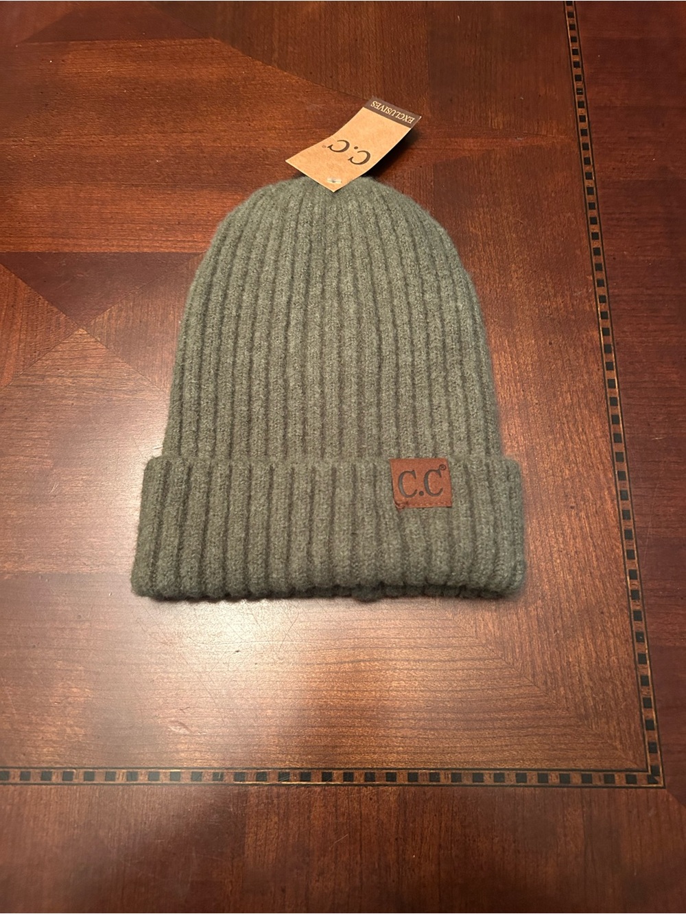 C.C Olive Ribbed Fold-Over Beanie - Knit Hat